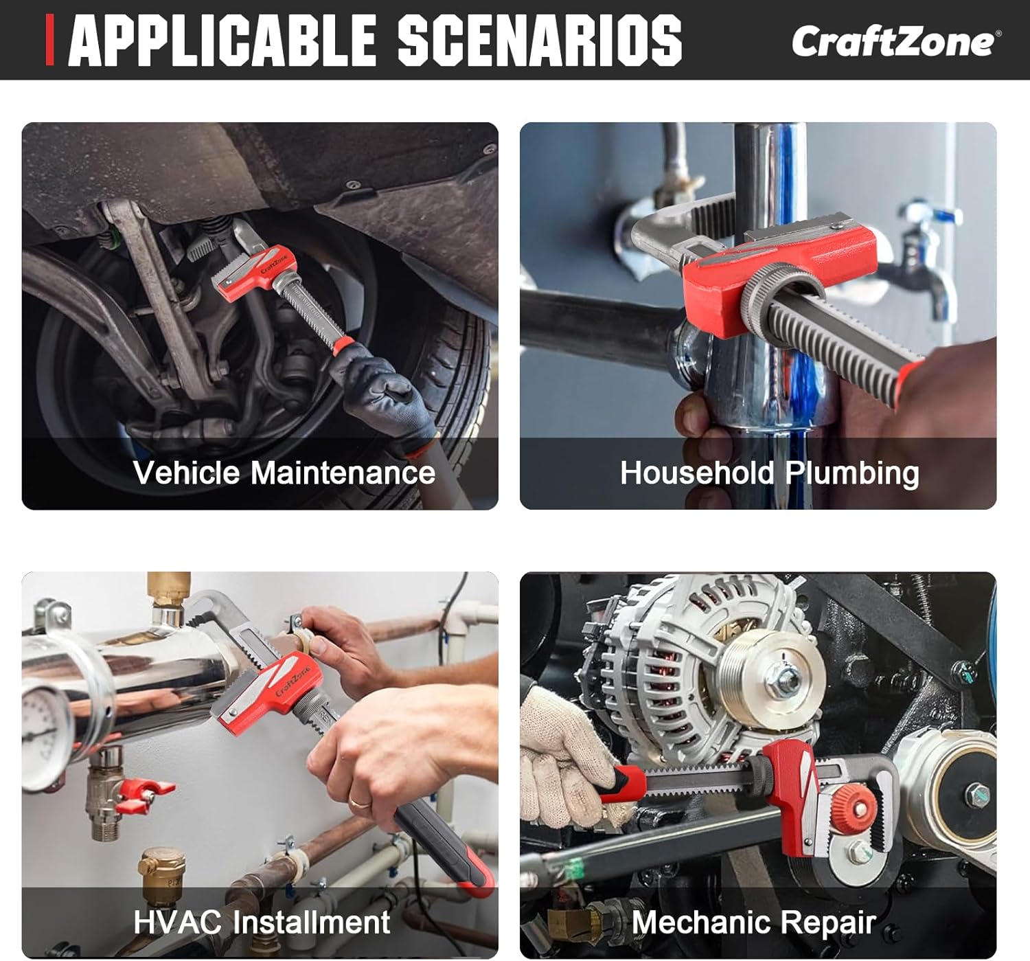 F-Type Pipe Wrench with Adjustable Large Opening Up to 130mm, Heavy Duty Steel Plumbing Tool with Drop Forged Jaw for Pipe Work and Comfortable Use