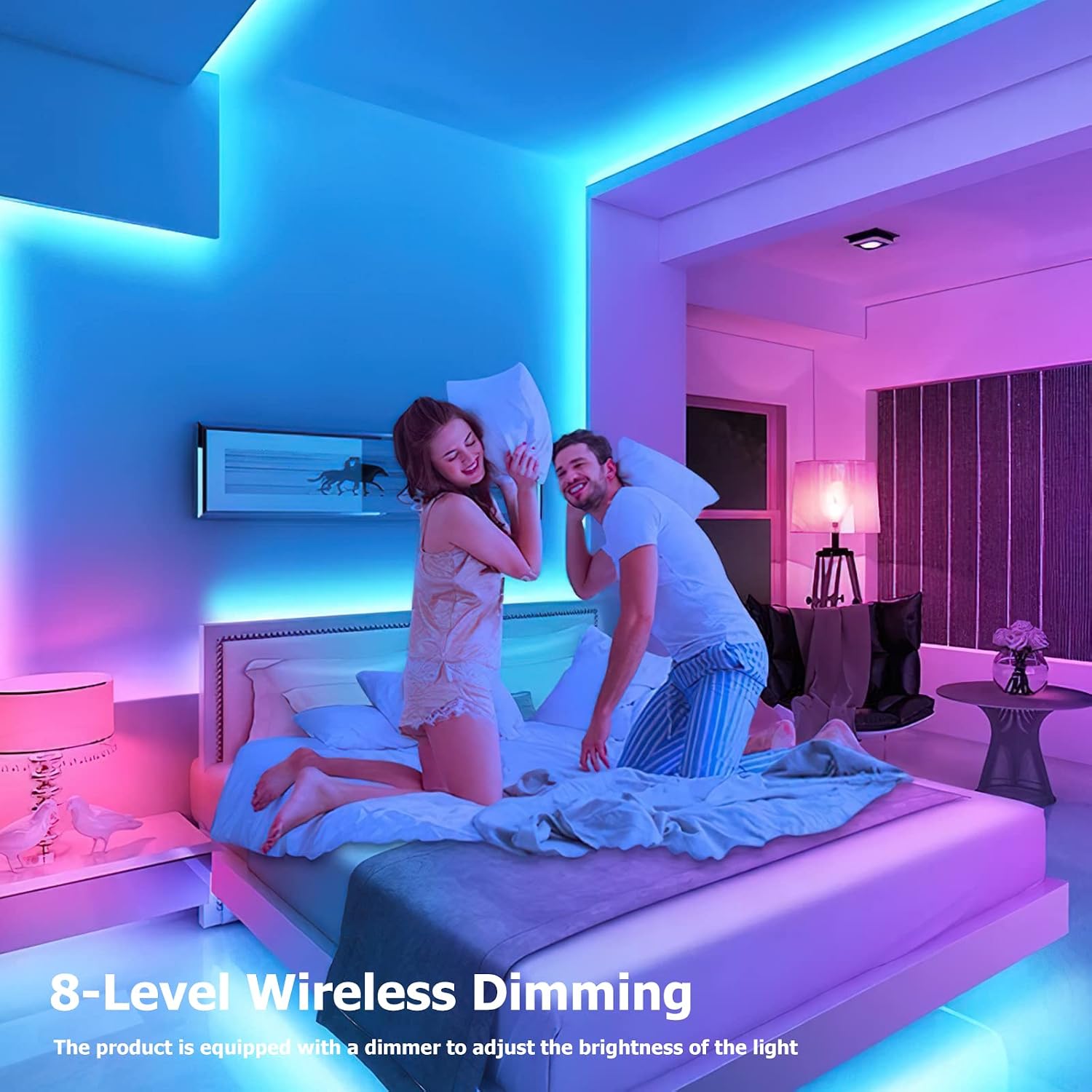 Neon Rope Lights, 16.4ft Rope Lights with Dimmable Remote and Adapter, Waterproof Flexible Smart Led Strip Lights for Bedroom, Super Bright DIY Neon Sign, Indoor Outdoor Wall Decor Blue