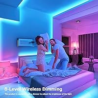Vista 4 de Tira de luces de neón de 16.4 pies con control remoto regulable y adaptador, tira de luces LED inteligentes inteligentes flexibles impermeables