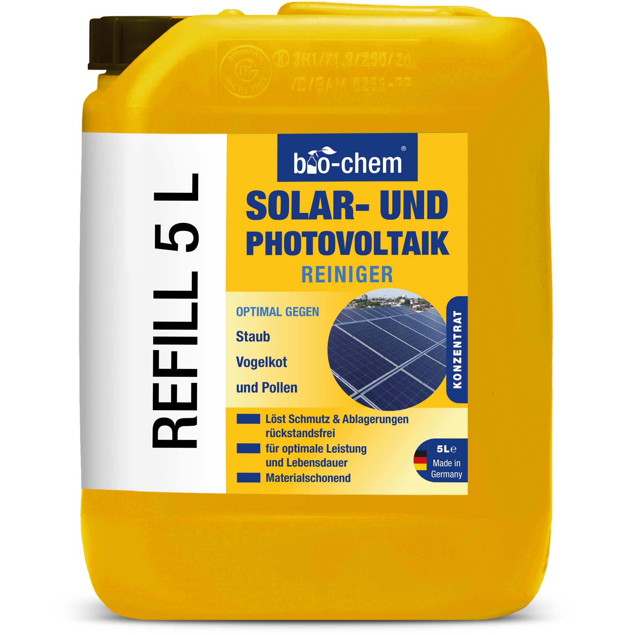 bio-chem Detergente per pannelli solari e fotovoltaici 5L | Diluibile fino a 1:20 – efficace in profondità e delicato sui materiali – Made in Germany