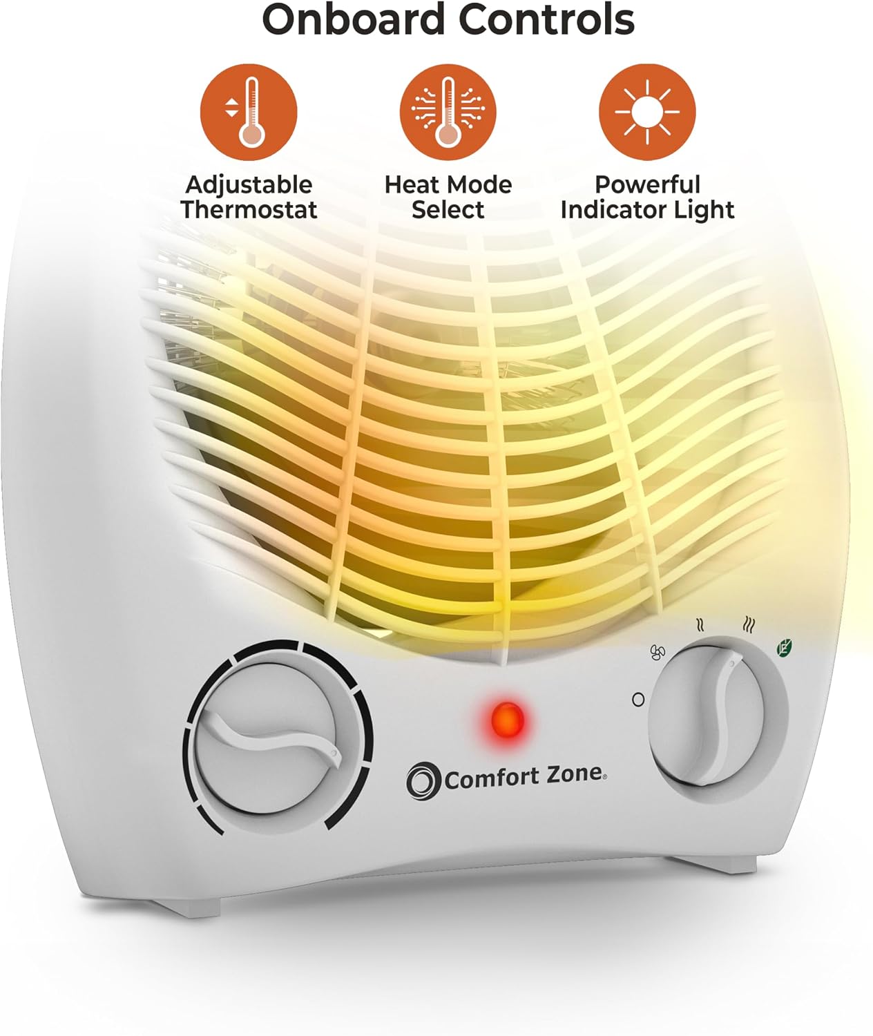 Comfort Zone 1,500W Portable Electric Fan-Forced Space Heater with Adjustable Thermostat, Overheat Sensor, Tip-Over Switch & Heat-Resistant Housing – Ideal for Home, Bedroom & Office