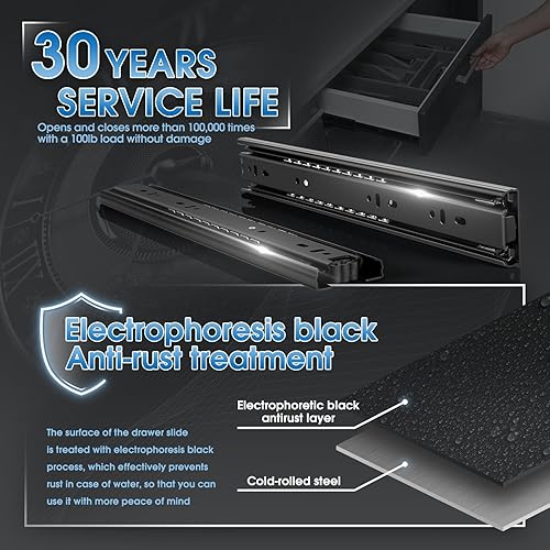 SHUHANG 10 pares de guías para cajones de extensión completa de 8, 10, 12, 14, 16, 18, 20, 22, 24 pulgadas, capacidad de carga de 100 lb, rodamiento