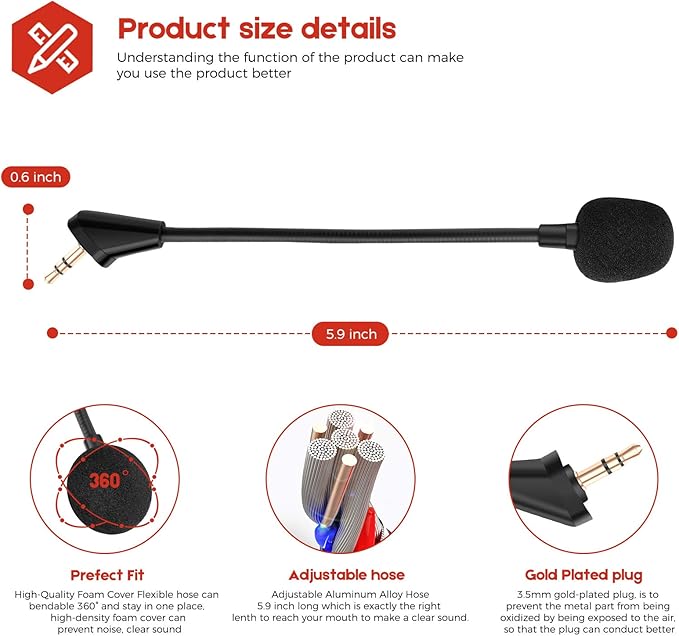 Micrófono AKKE Cloud Alpha Pro Replacement 2 PCS 3.5mm miniatura 3