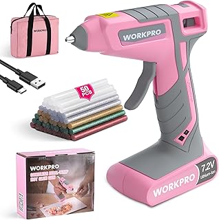 WORKPRO Cordless Hot Glue Gun, 30s Fast Preheating, 7.2V Dual-Temp Glue Gun Kit with 50pcs Glue Gun Sticks, Storage Bag, USB-C Charging Cord, 2600mAh Battery for DIY and Crafting