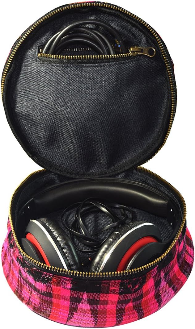 Exclusive Discount 60% Price Headphone Case by Santa Playa, Portable Carry Storage Bag in Native Típico Design w/Leather Accents Offering Protection & Style :: Tropical Fuchsia