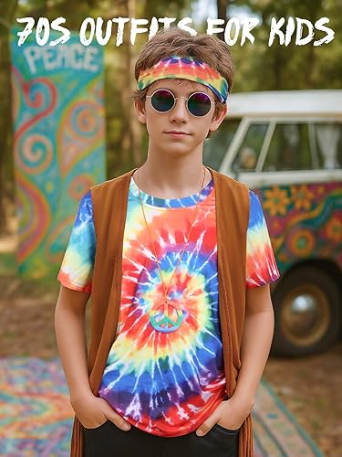 Miniatura 3 de Disfraz hippie para hombre, trajes de los años 60 y 70, accesorios de teñido anudado, conjunto de camisa con flecos, chaleco de carnaval, peluca de