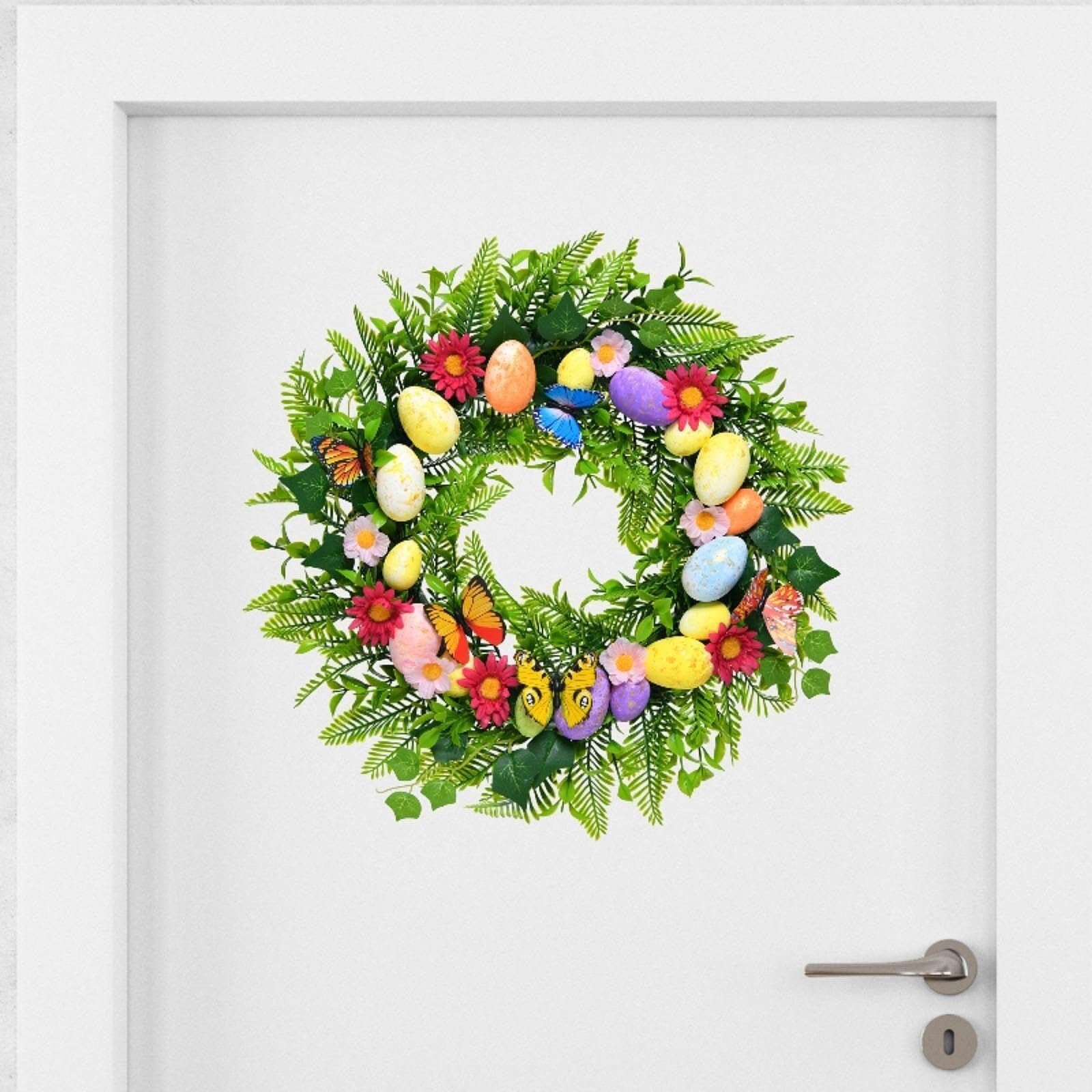 Corona de huevo de Pascua para todas las estaciones, guirnalda colgante para puerta delantera, aro floral para decoración de ventana de primavera