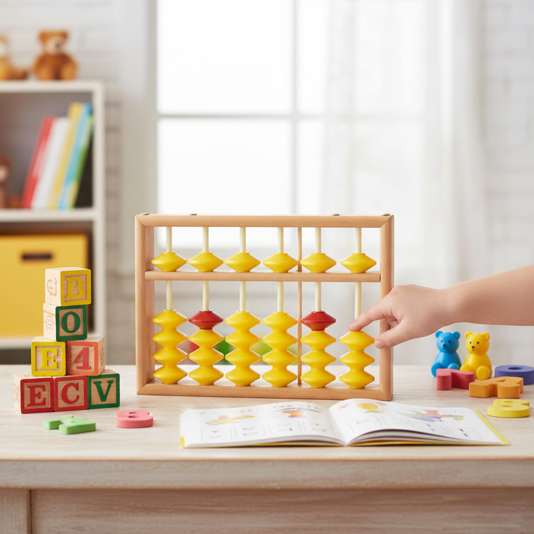 Boulier - Boulier en bois pour les mathématiques des enfants, Abaco de classe à 7 tiges avec perles antidérapantes et corde de suspension, grand pour l'enseignant pour l'école primaire