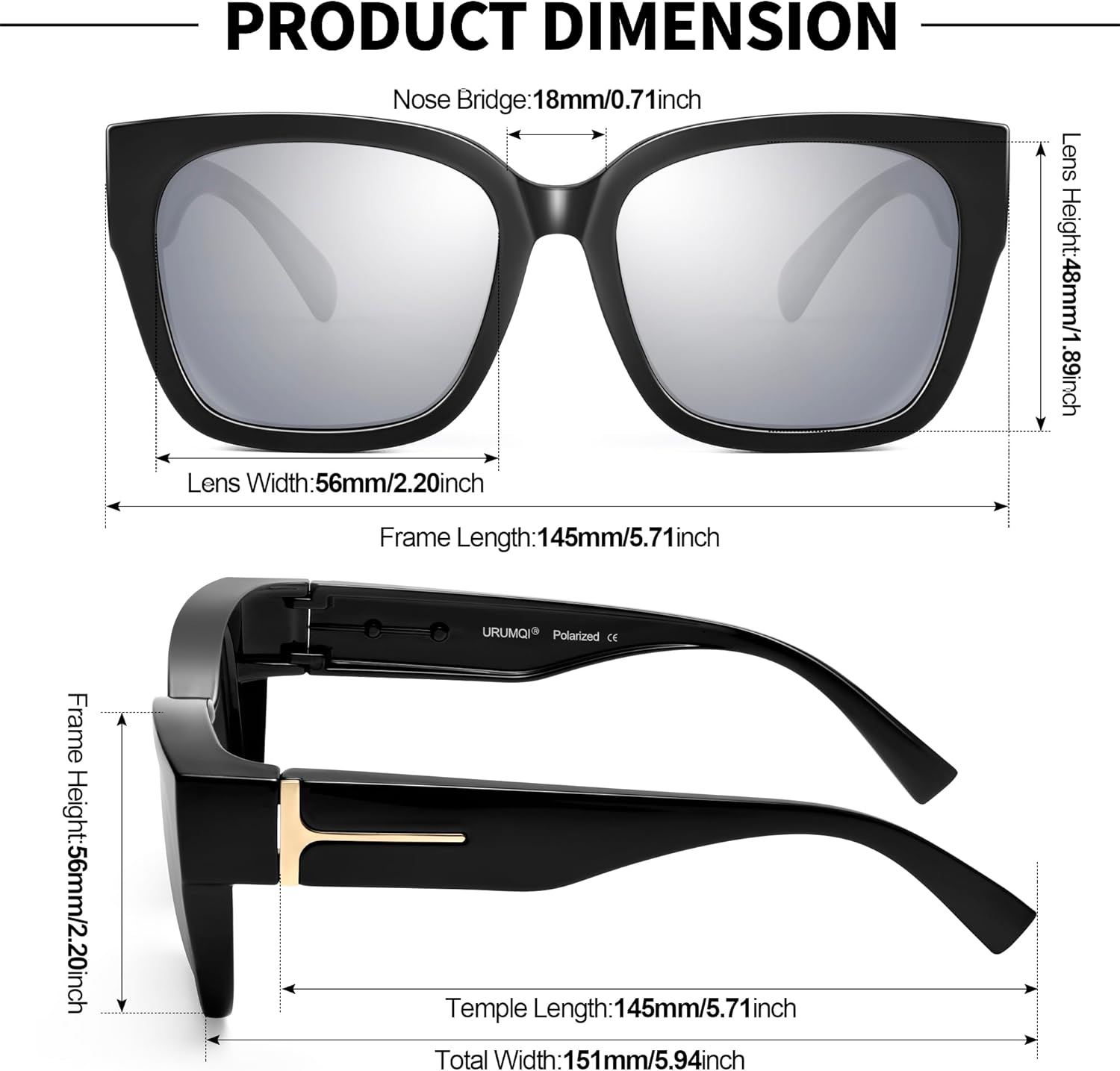 URUMQI Polarized Sunglasses Fit Over Glasses for Women, UV400 Protection Wrap-around Shades Trendy Oversized Square Lens - Image 3