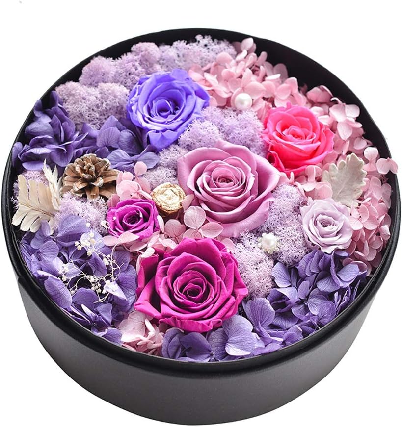 Handmade Preserved Roses in A Box Real Roses Rosebox That Last A Year Gift for Her Round Black Leather Box for Christmas Birthday Valentine's Day (Color : Red) (Blue)