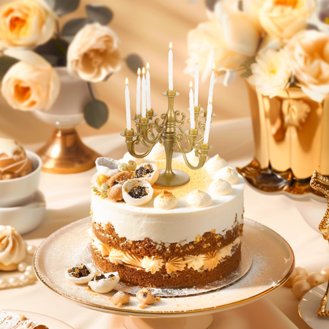 Holibanna Candelabro Portacandele Topper per torta con candele, decorazione per Natale, matrimoni, casa, feste, 2 pezzi