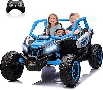 24V 7AH XXXL 2 Seater Power Wheels for Big Kids, 25" 4WD Largre Kids' Electric Vehicles with Remote Control for Girls Boys, UTV Ride On Car for Kid, EVA Tire, Spring Absorbers, Blue
