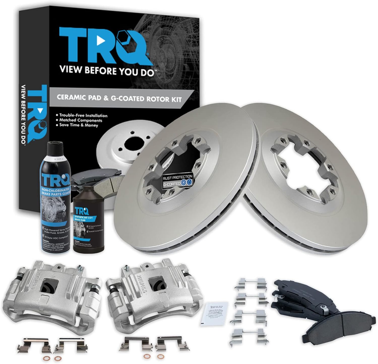 TRQ Front Ceramic Pad Coated Rotor Caliper & Fluids Compatible with Chevrolet GMC Isuzu