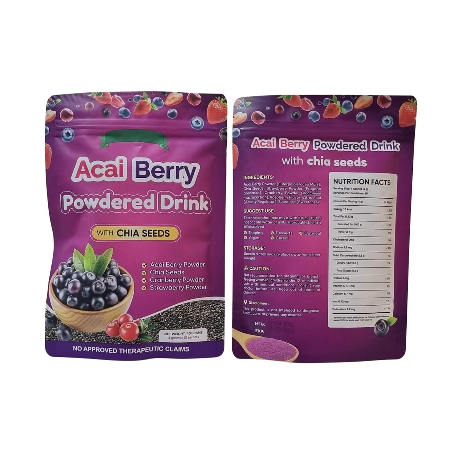 Acai Berry Powdered Drink with Chia Seeds & Collagen Chia Coffee – Berry Blend with Acai, Cranberry & Strawberry + 11-in-1 Coffee with Collagen – Easy Daily Beverage Combo Set