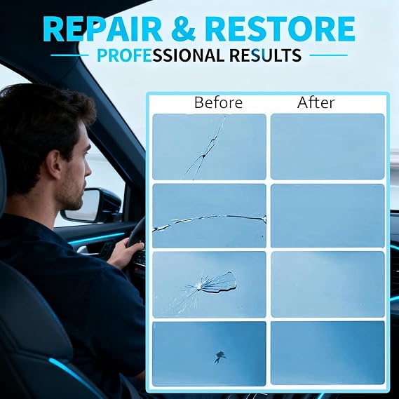 Windshield Repair Kit, Windshield Crack Repair Kit,2 Pcs Car Glass Repair Kit Quick Fix for Chips & Cracks, Windshield Chip Repair Kit, Automotive Nano Repair Kit(Blue)