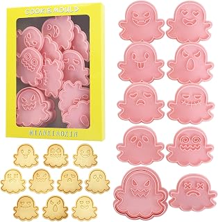 10 Pcs Halloween Ghost Cookie Cutters Playful Ghosts Cookie Molds Plastic Cookie Stamps Set for Party Baking (Halloween H-10)