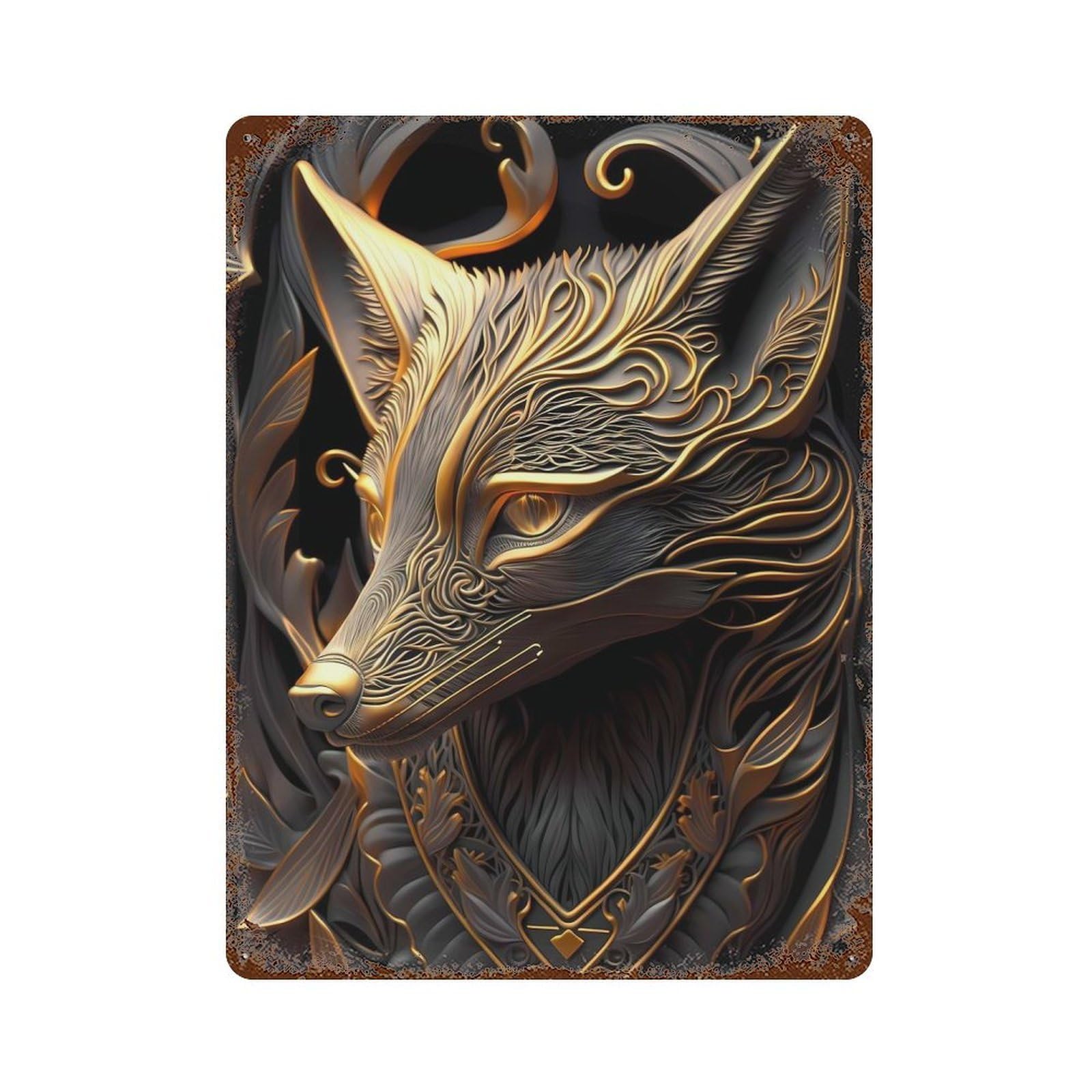 Royal Golden Fox Rust Effect Tin Sign 15.7"x11.8", Rustic Home Decor for Cafe, Home Bar And Lounge Decor