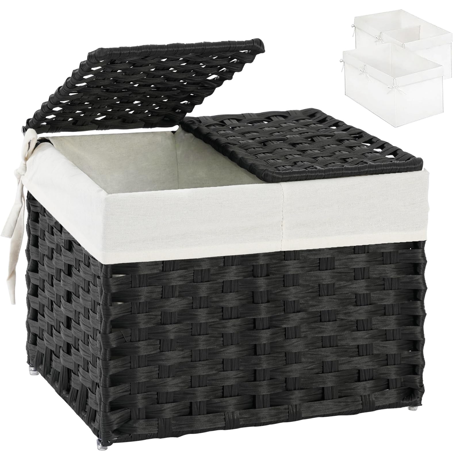 SETVSON Storage Basket with Lid, 2-Lid PE Rattan Storage Bin, Black