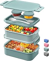 Vista 8 de DaCool Caja Bento para Adultos - Caja de Almuerzo Apilable Todo en Uno a Prueba de Fugas para Adultos, Mujeres y Niñas, 74 OZ, Contenedores