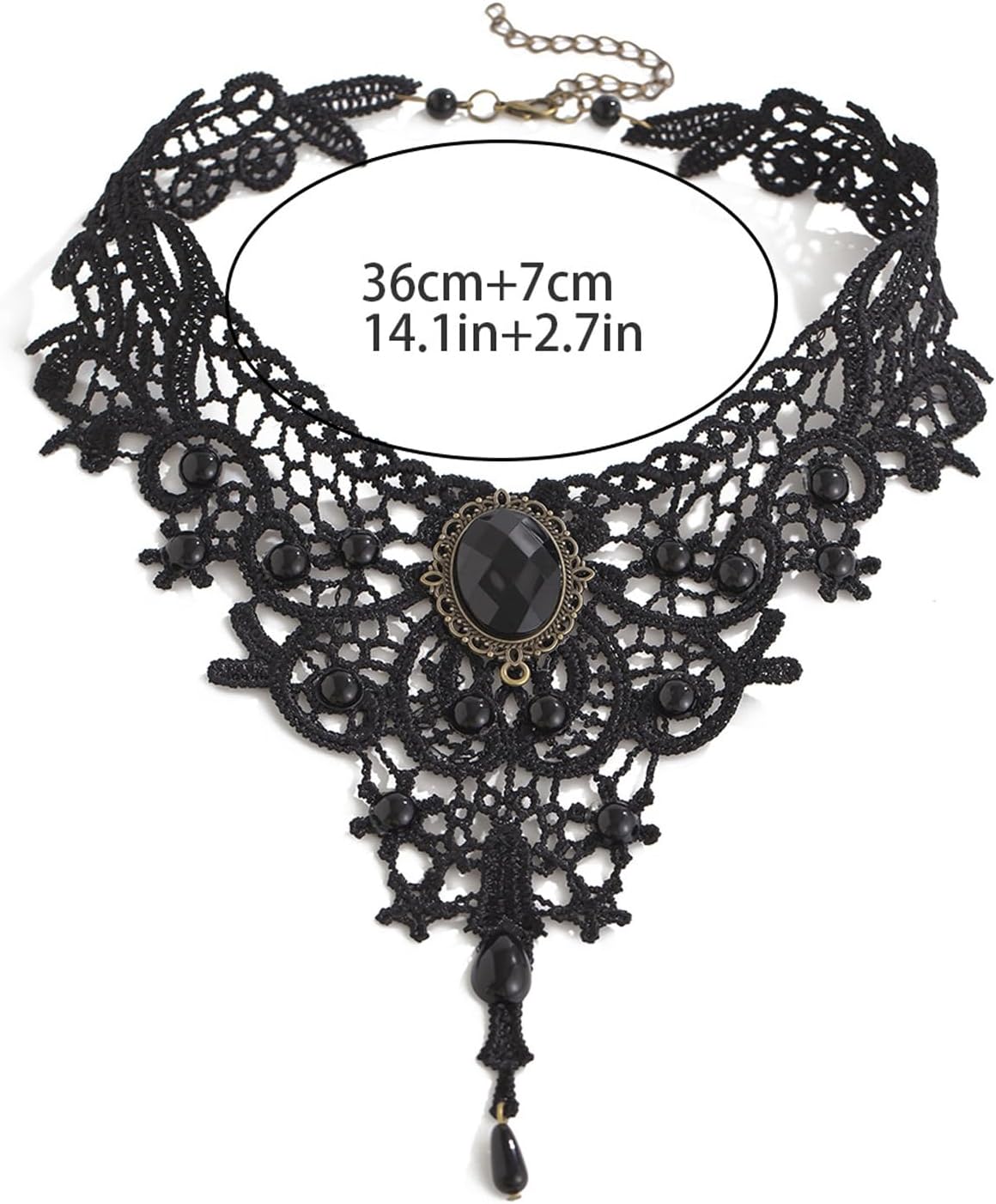 Gothic Black Crystal Bead Collar Necklace for Women Sexy Lace Flower Clavicle Chain Necklace Multi Layered Crystal Statement Chain Necklace for Women Halloween