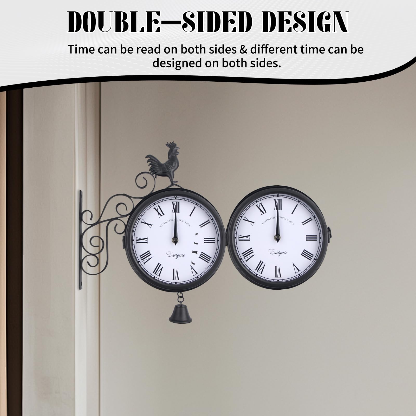 Zegar ogrodowy, zegar dworcowy, na zewnątrz, odporny na warunki atmosferyczne, dwustronny design, zegar outdoorowy do ogrodu, wodoodporny, 20 cm, retro zegar ogrodowy, z uchwytem ściennym, do ogrodu,