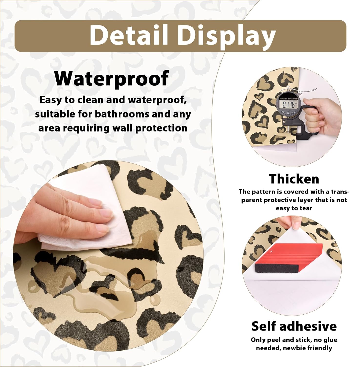 Fititem Cheetah Print Peel and Stick Wallpaper Leopard Boho Modern Contact Paper Cabinet Heart Fun Funky Contact Paper Self Adhesive Removable Waterproof Wallpaper for Bathroom Bedroom 17.3inW 393inL