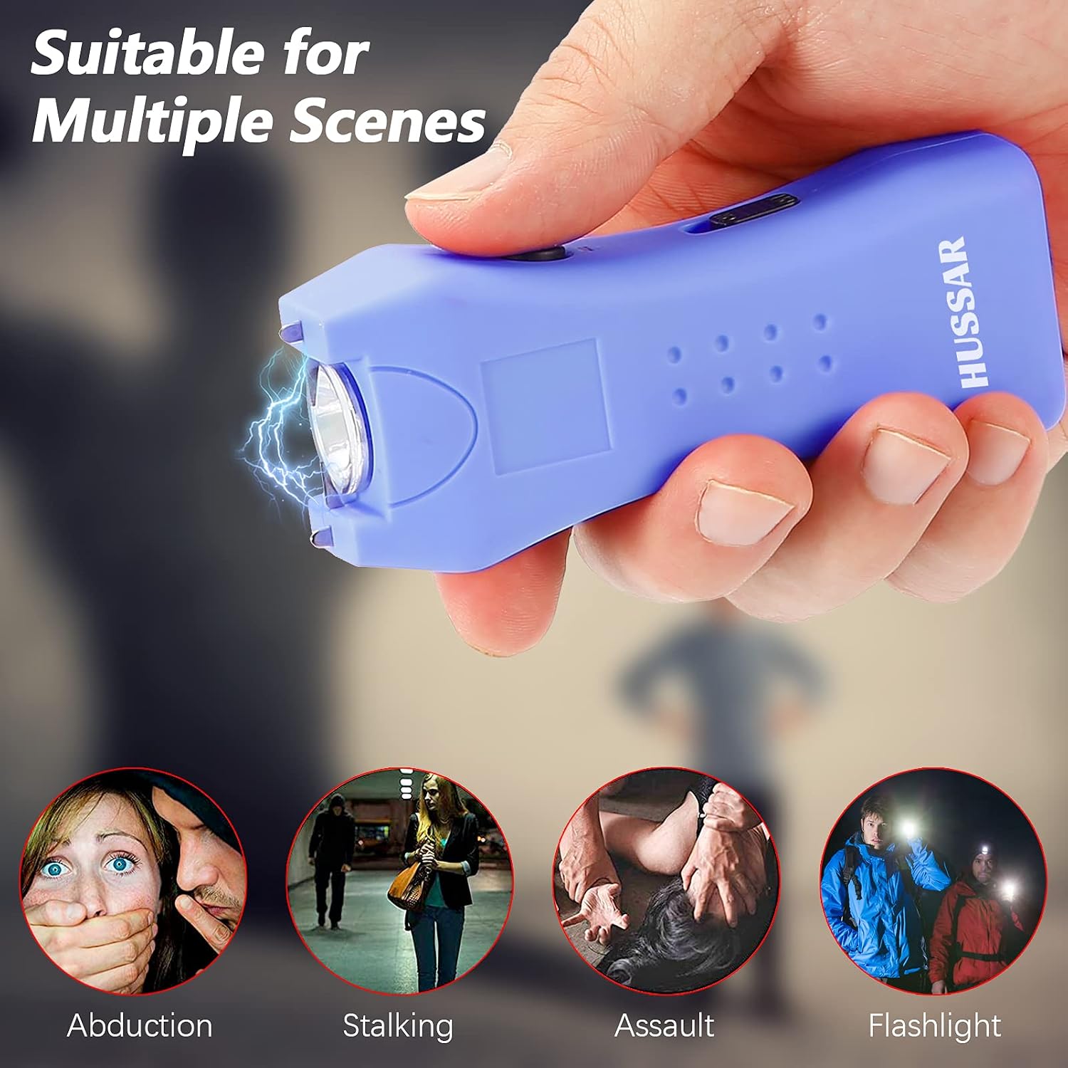 Hussar 618 Stun Gun for Self-Defense, Rechargeable with LED Flashlight, Powerful 1.60 µC Charge with Safety Switch, and Belt Holster