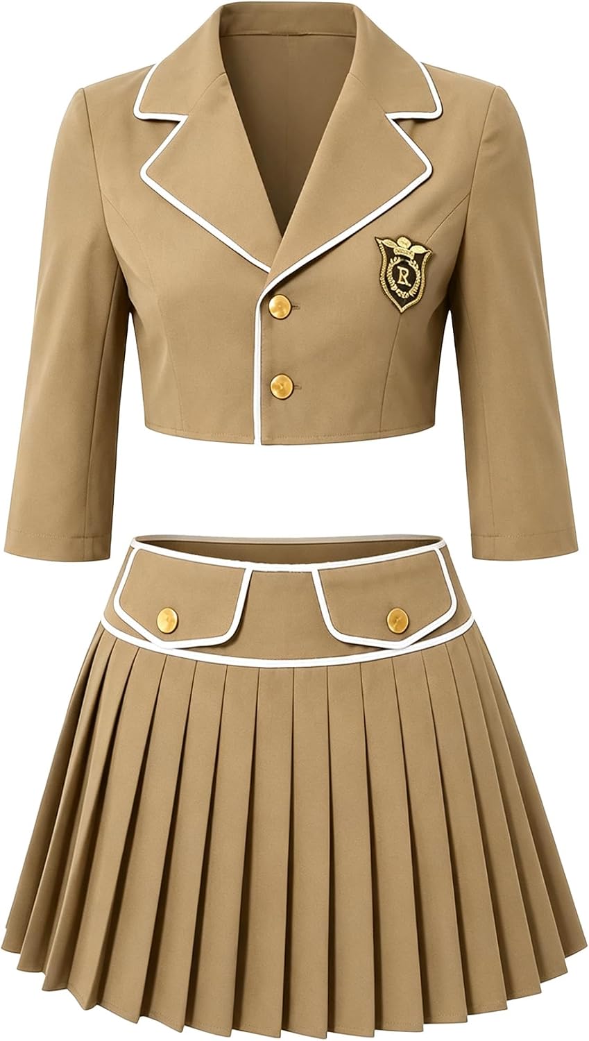 JEYPINMI Women School Uniform Blazer Suit 2 Piece Sets