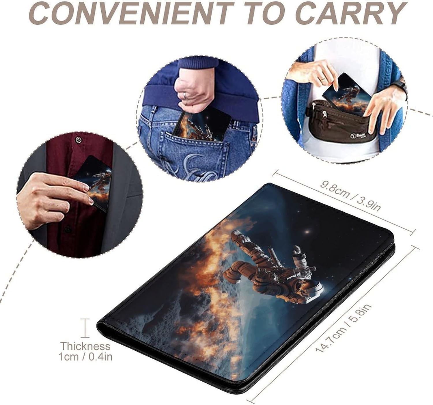 Cute Passport Holder for Travel,Personalized Multi-Functional Passport Cover with Card Slots,Slim Astronaut Flying in Space Printed Passport Wallet for Women Men