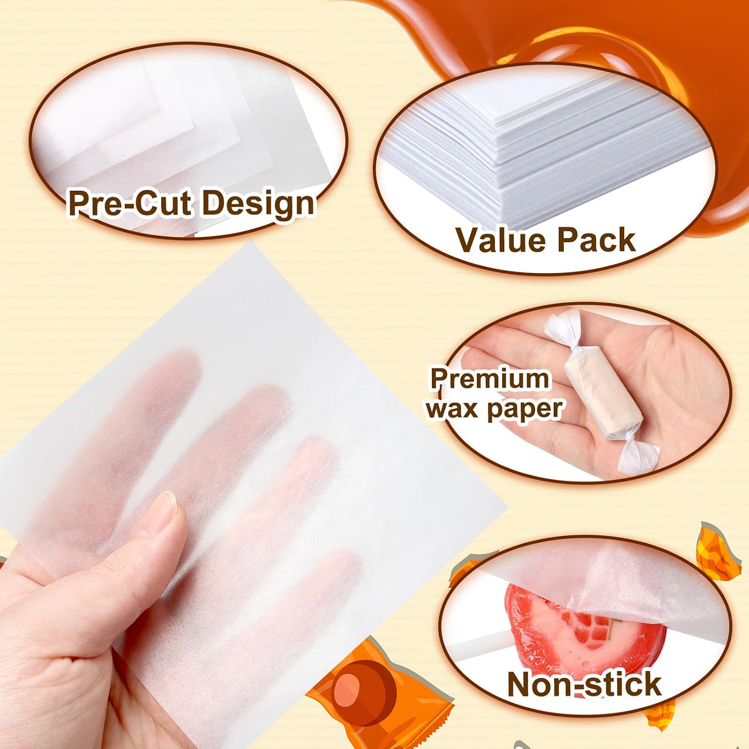 Wax Candy Wrappers 1000 Pieces Candy Wrappers for Caramels Pre-Cut Twisting Wax Paper Square Sheets 4.8x4.8inch for Caramel, Chocolate,Taffy,Lollipop