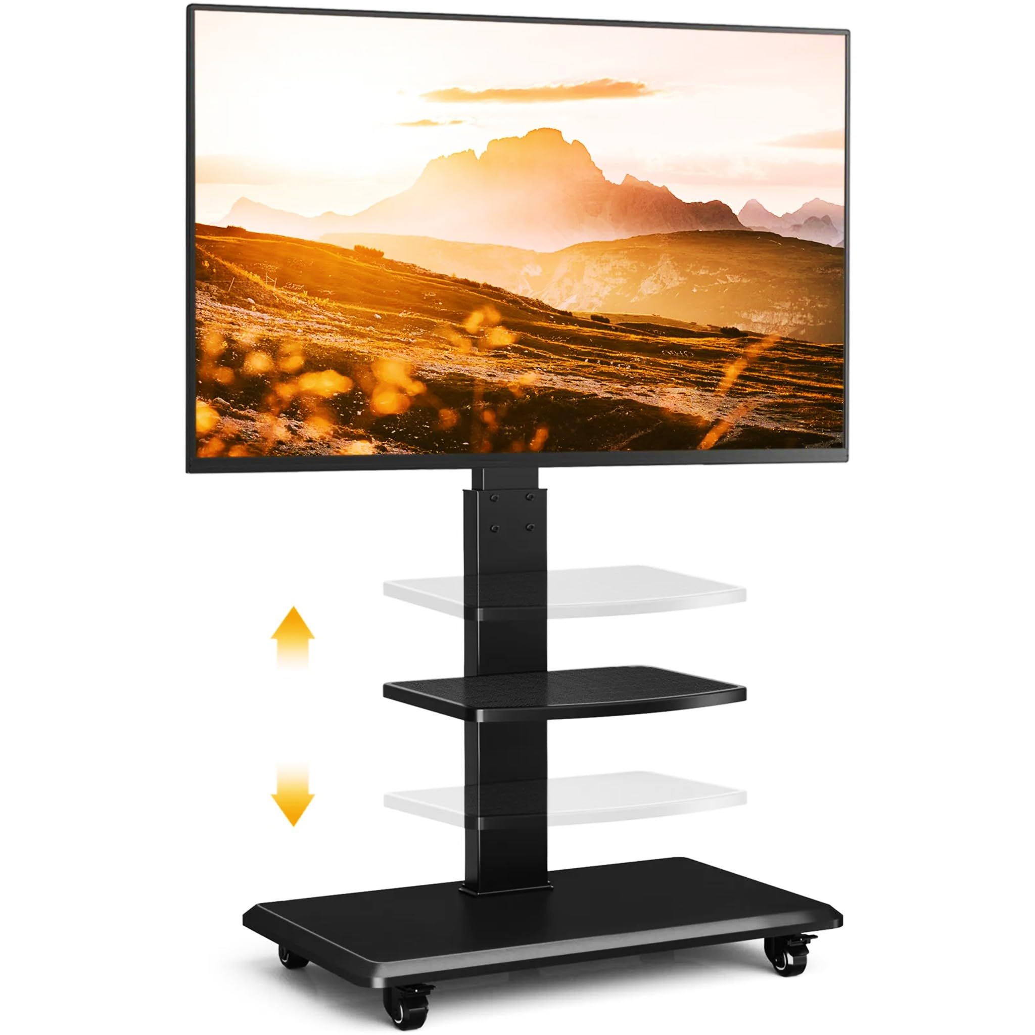 Bricoloco Soporte TV de Suelo con Ruedas giratorias y 2 baldas de Apoyo para Accesorios - Soporte de pie para televisores de 37 a 70 Pulgadas con Base Robusta y Estable - Sistema de Cables recogidos.