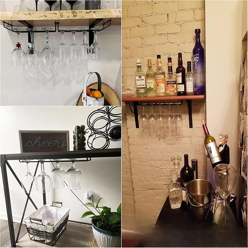 HEYOUTH Support Verre a Pied Suspendu,Porte Verre a Pied Suspendu,Porte Verres Suspendu,4 Pièces 40cm Porte-verres à Vin Peut contenir 32 à 40 verres à vin avec Vis pour Cuisine Café Bar Restaurant