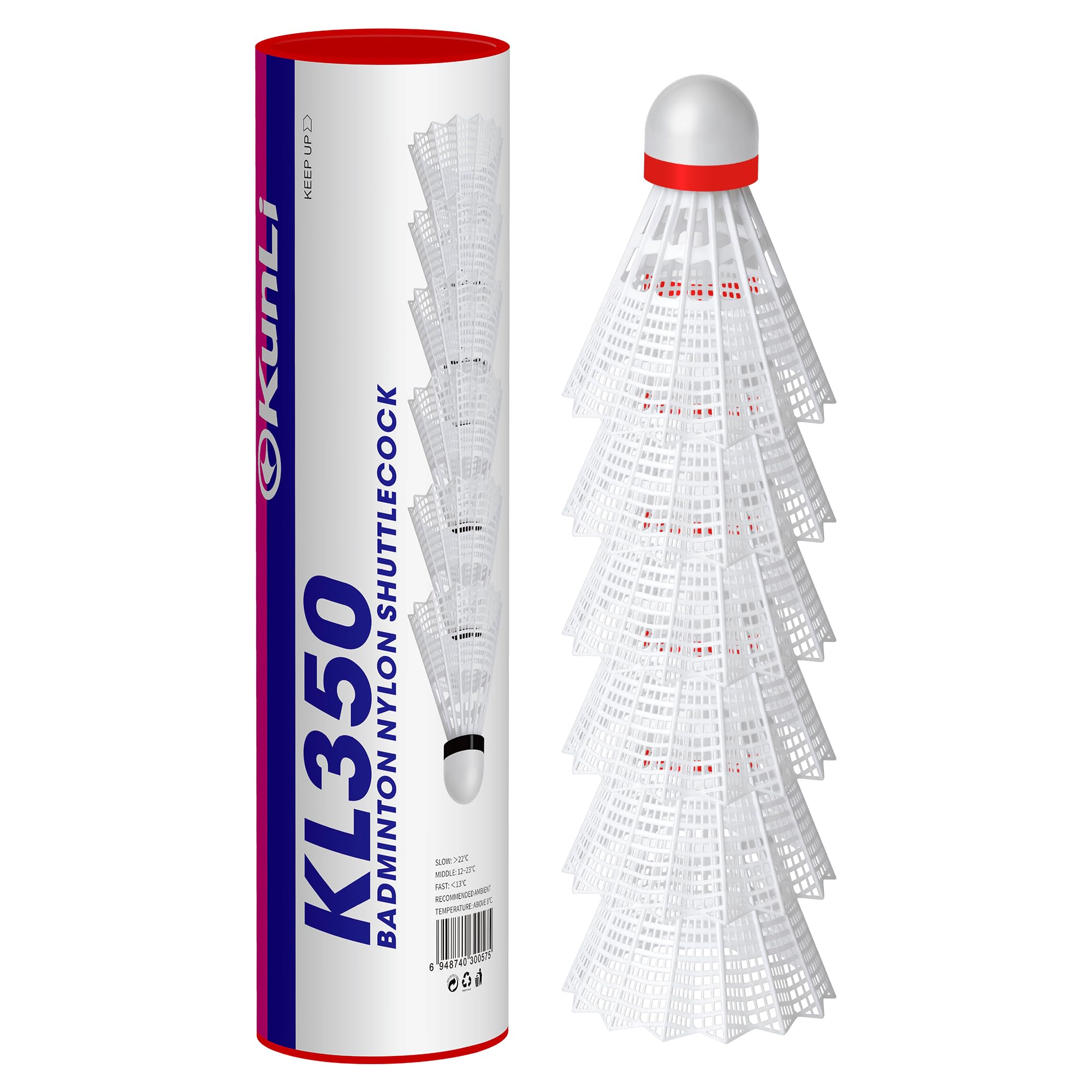 kunli Nylon Badminton Shuttlecocks 6 Pack KL-350 Yellow/White Natural Cork Head High Durability & Stable Flight Indoor & Outdoor Training Use (White, Fast)