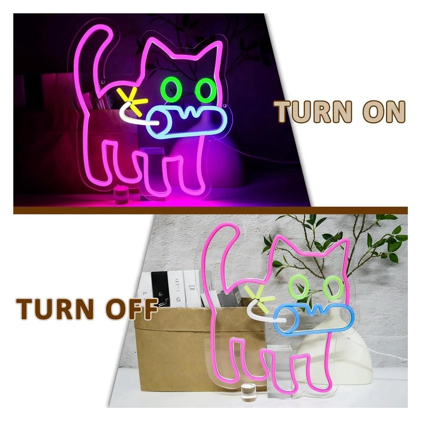 Insegna luminosa al neon Gatto per insegna al per neon divertente bomba animale luce a led per camera da letto per usb dimmerabile 33,5cm x 32cm