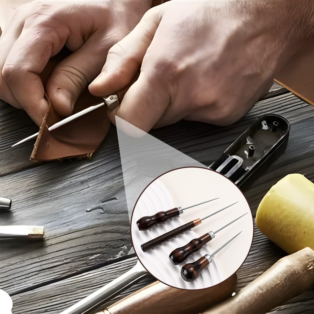 Set 3 Poinçons à Cuir LYQNIHOB - Manche Bois Pour Couture Cuir Et Artisanat