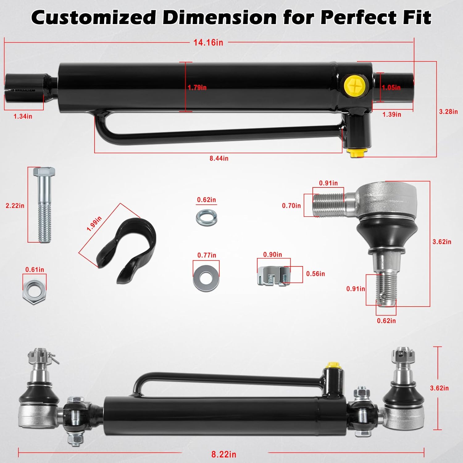 D128454 D84800 234447A1 New Power Steering Cylinder with Castle Nuts Fits for Case Backhoe Loaders 480B 480C 480D 480E 480F 480LL 580C 580D 580SD 580SE 584D 584E 585D 585E 586D 586E