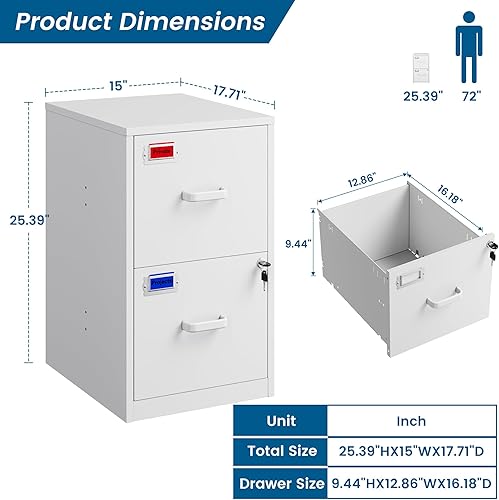 Vista 65 de Archivador de 2 cajones, archivador vertical de metal de 16.3 pulgadas de profundidad con cerradura para oficina en casa, 2 cajones de Negro