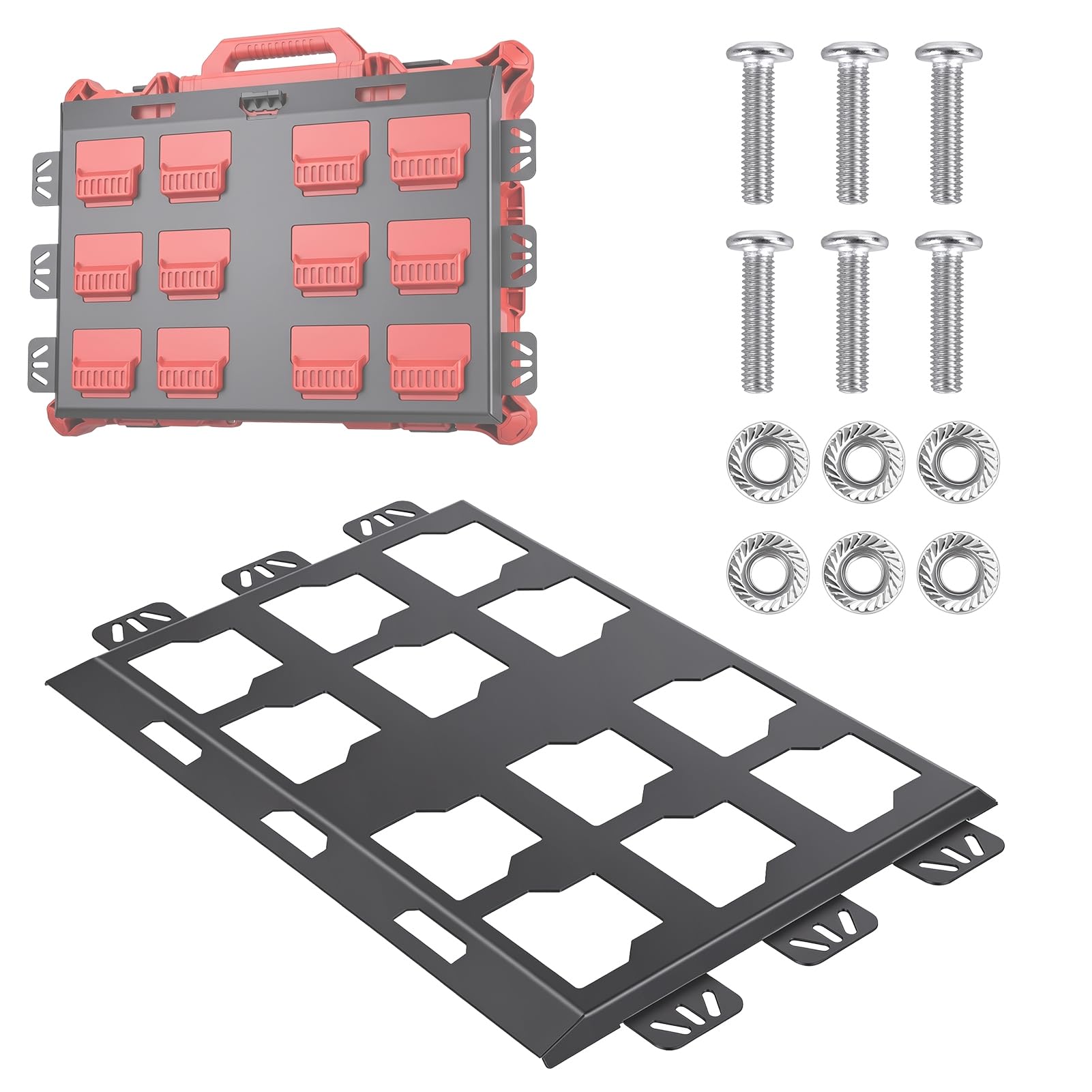 2 PCs Compact Mounting Plate Compatible with Milwaukee Packout Compact Organiser, 100 Lbs Load Capacity, Mounting Metal Base Storage Toolbox on Wall or Floor