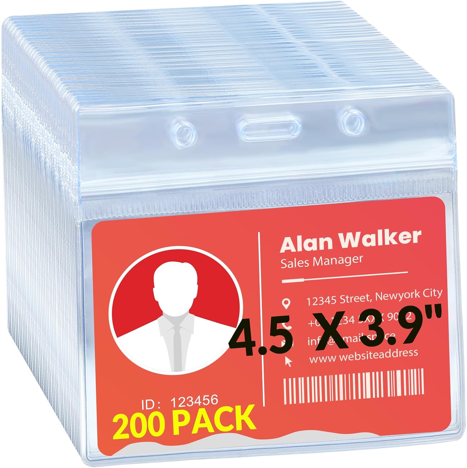Bulk 200 Pack Extra-Thick 4x3 Badge Holders –Large Waterproof PVC Name Badge Holders Horizontal Name Tag Holder Clear Name Card Protector for Conferences, Trade Shows,Conventions,Exhibitors&Staff