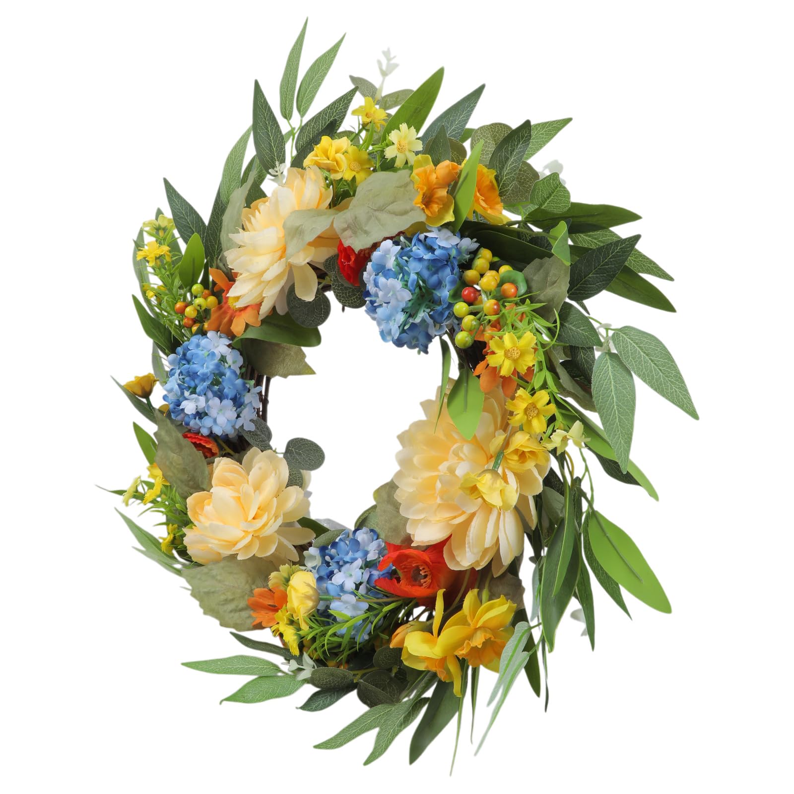Artificial Flower Wreath Round Wreath Seasonal Welcome Door Decors for Spring Front Door Decors