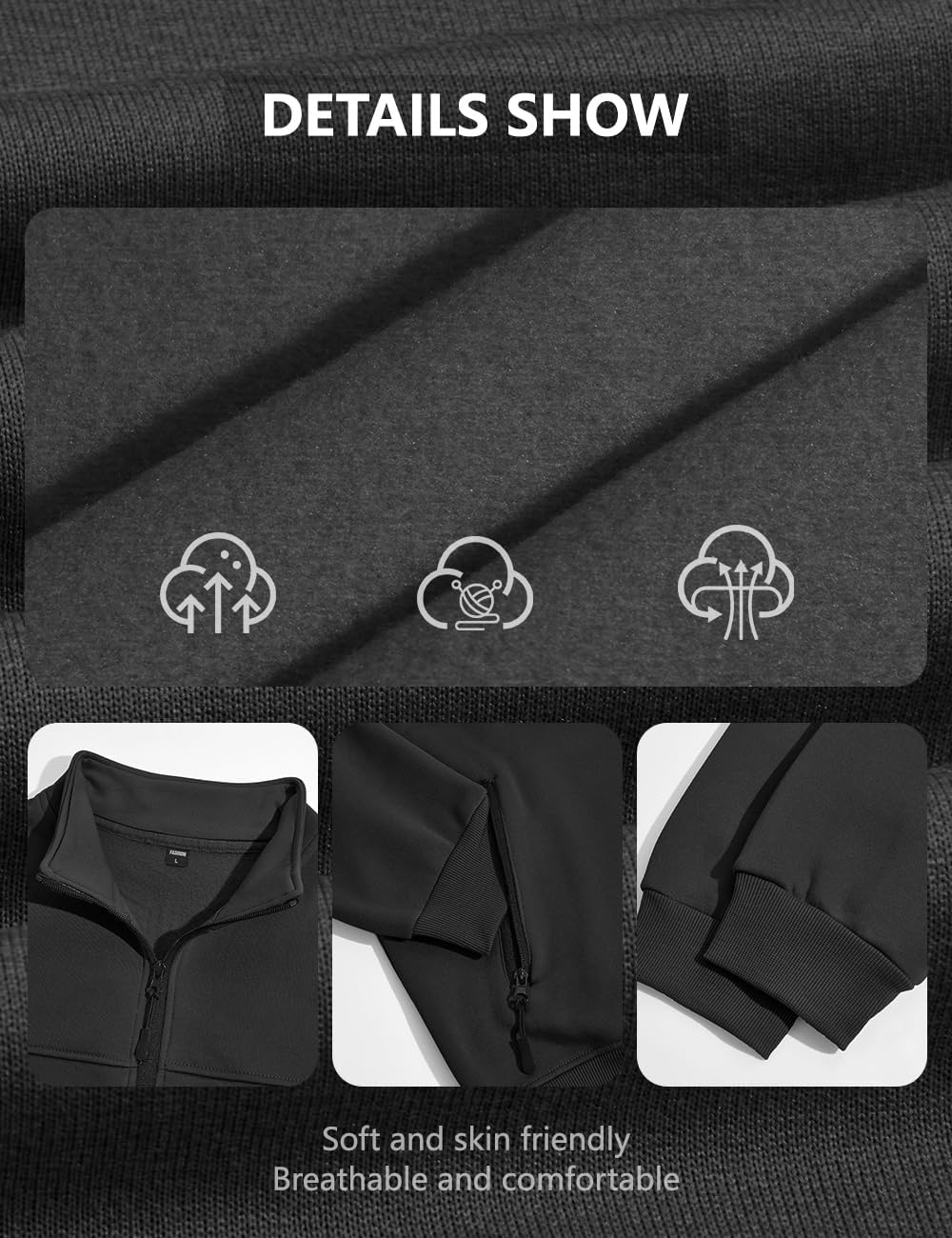 Mens Full Zip Fleece Jacket Casual Mock Neck Sweatshirt Outwear