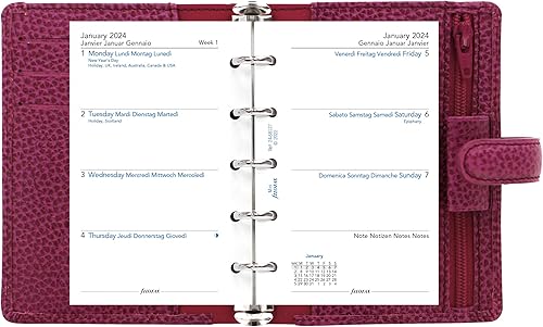 Miniatura 5 de Filofax Finsbury - Organizador de tamaño pequeño, frambuesa, cuero granulado tradicional, cinco anillos, calendario semanal para ver, multilingüe,