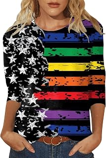 DABAOK Tops for Women UK Trendy Three Quarter Sleeve T Shirts Spring Summer Round Neck Comfortable Shirts Pullover Loose Fit Summer Clothes Sale Clearance