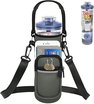 SAIKA Blender Bag for Ninja Blast Max BC251/ Blast BC151, Grey | Wear-Resistant Cloth, Front and Side Pockets, Reflective Strip, Shoulder Strap for Gym-Goers and Travelers, Bag Only