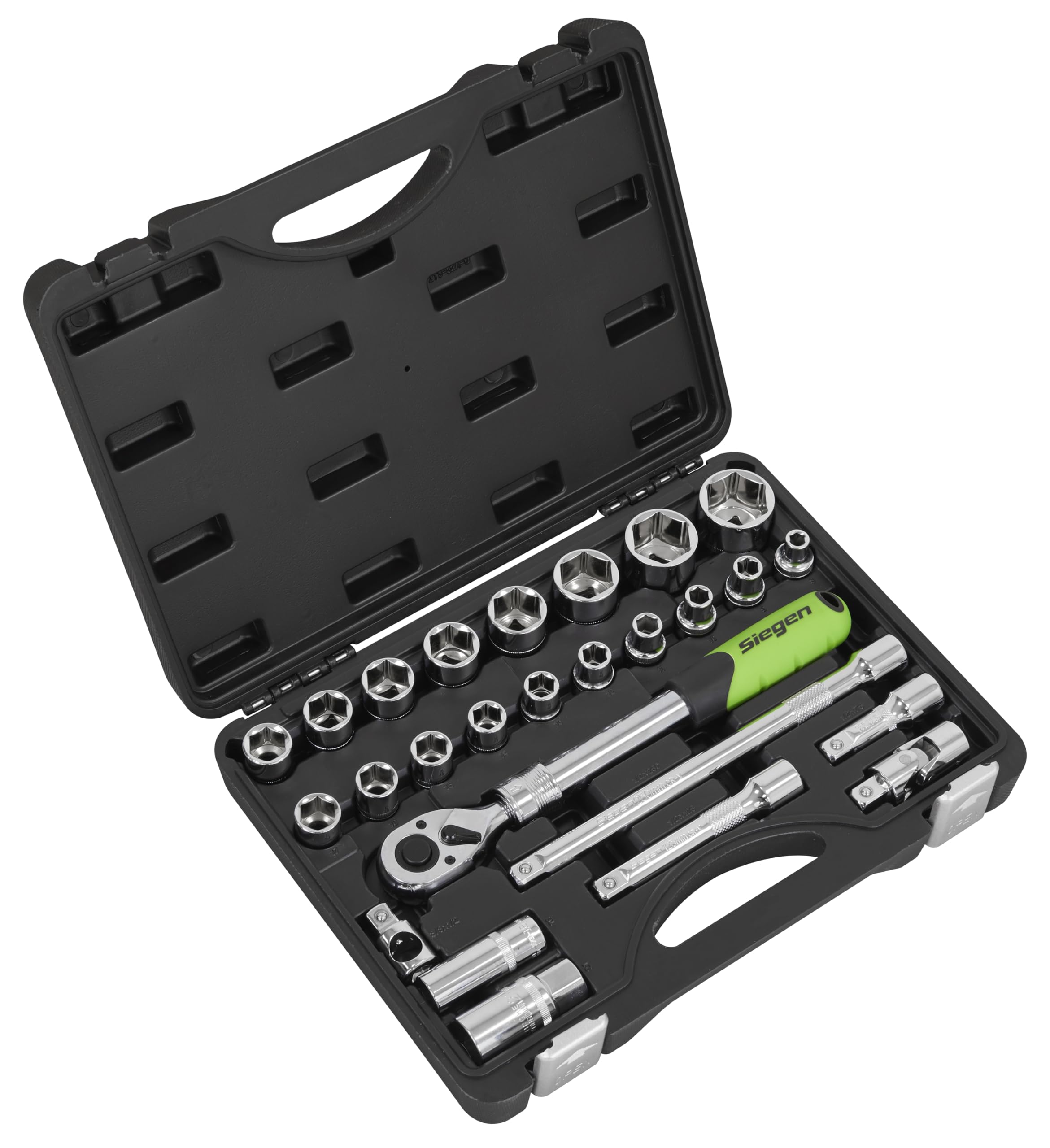 B&Q -  S01288 Siegen Extendable Ratchet Socket Set 1/2"sq Drive 26Pc