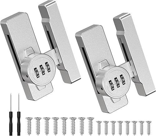 Miniatura 13 de Cerradura de puerta de granero con combinación, cerradura de puerta deslizante de armario de 90/180 grados, pestillo de puerta de contraseña sin