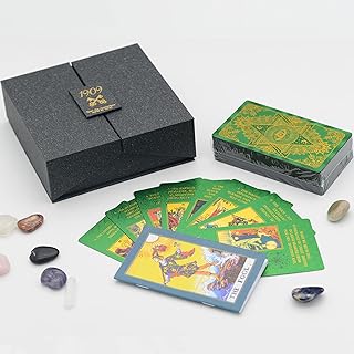 Jayiaine Tarot Cards Deck, Water Proof with Guidebook Divination Discoloration Cards, Fortune Telling Game Set for Family Reunion Beginners Expert Readers for Christmas Birthday, B