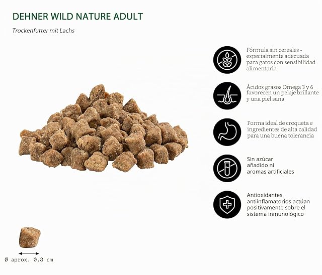 Foto 2 de 4 de Dehner Wild Nature - Comida Seca para Gatos, sin Cereales, sin azúcar, para Gatos Adultos, salmón, 1,5 kg