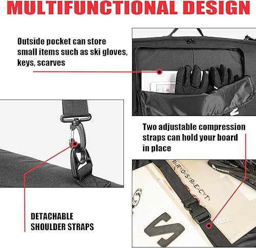 Miniatura 10 de MERALIAN Bolsa de snowboard para viajes aéreos, bolsa acolchada para snowboard, botas, chaqueta, pantalones, casco y equipo, longitud disponible en