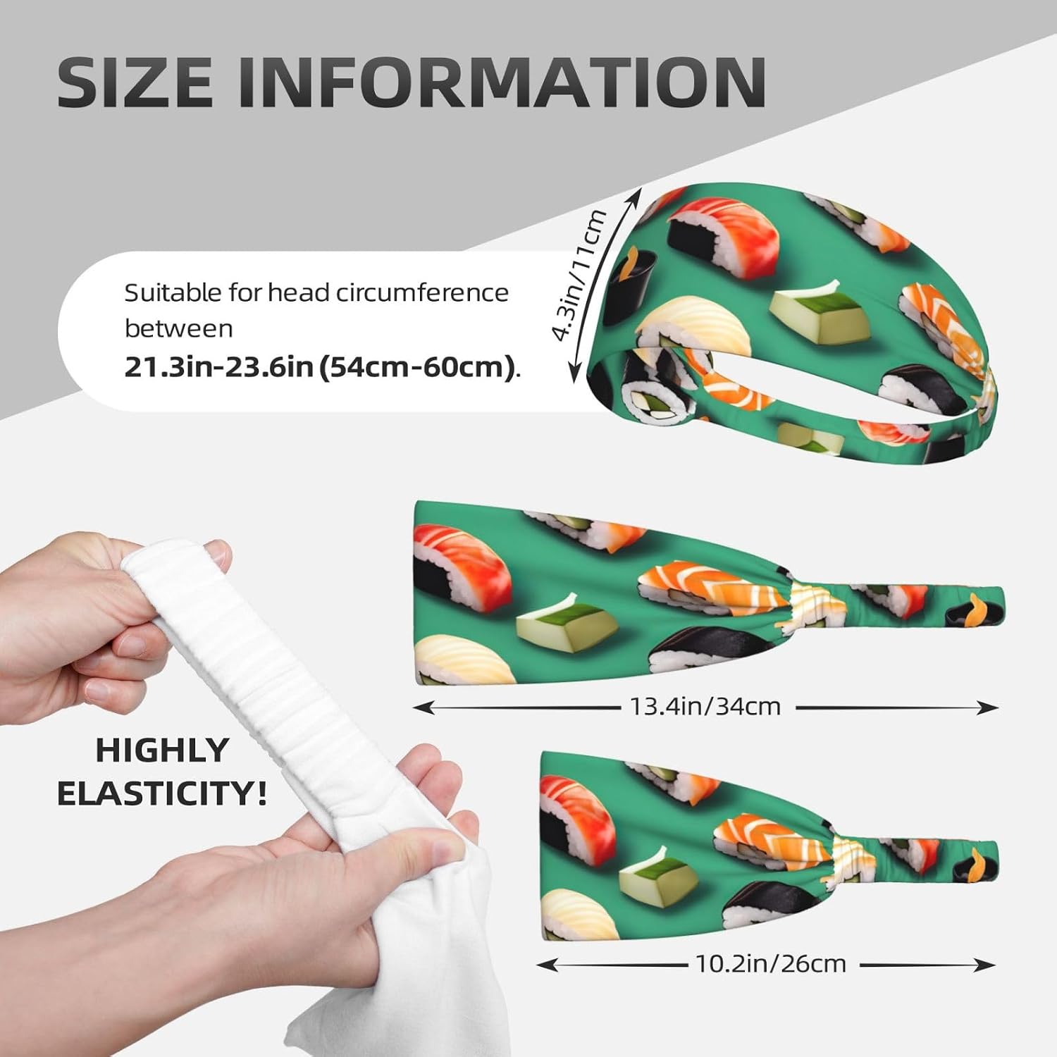 Sushi Food Print Ultra-Soft Elastic Headband Sports Running Gym Outdoor Activities Gifts Headwear
